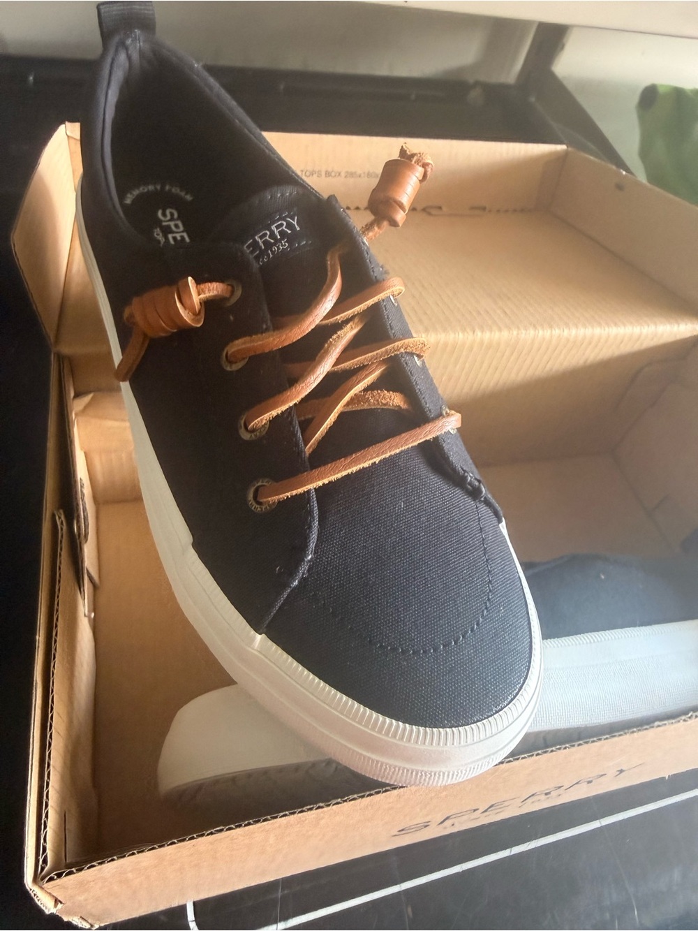 Sperry Black Canvas Low-Top Sneaker with Tan Laces